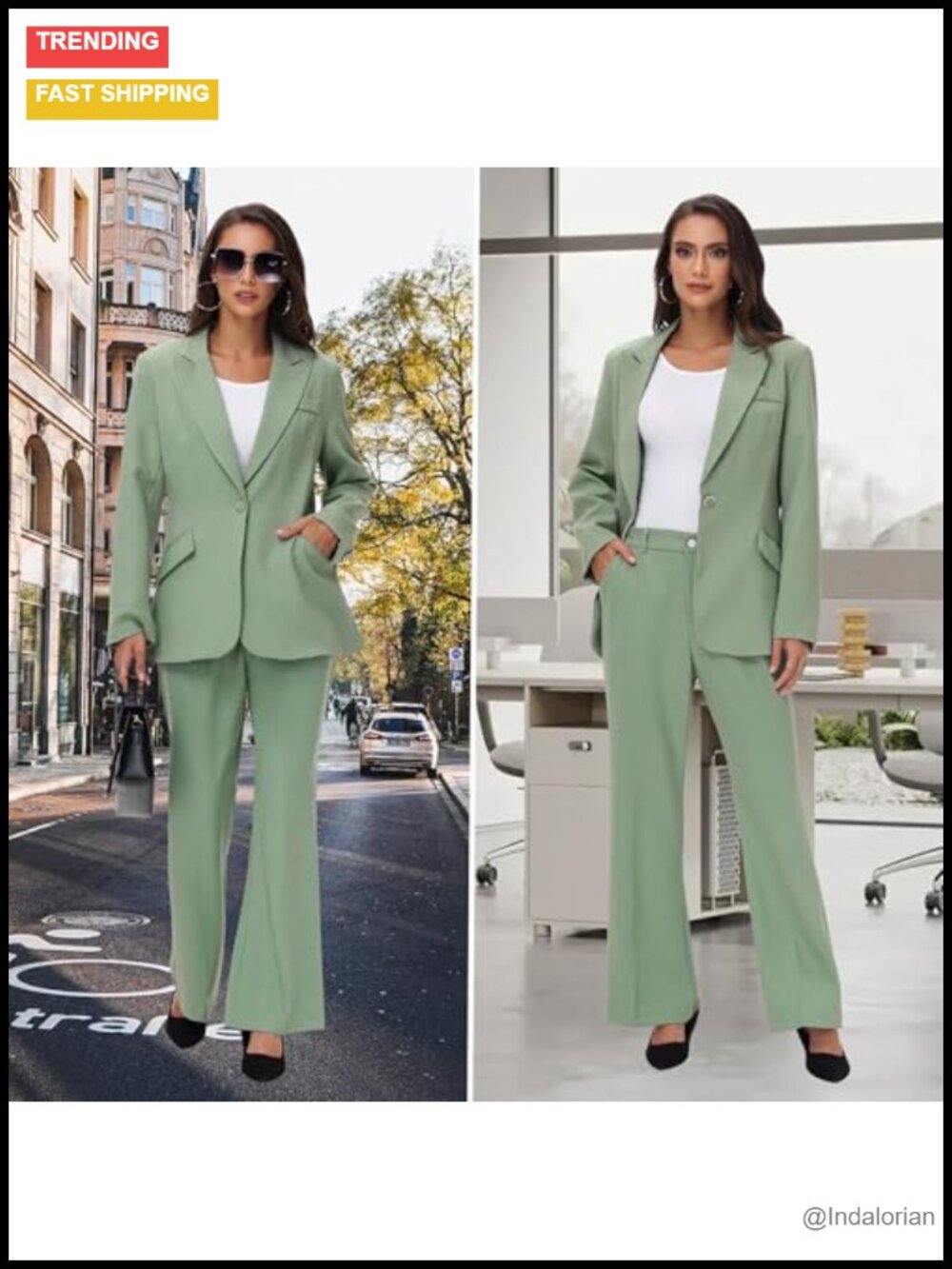 Women's 2 Piece Pinstripe Pantsuit - Business Suit Set, Slim Fit, Long Sleeve - Picture 5 of 6